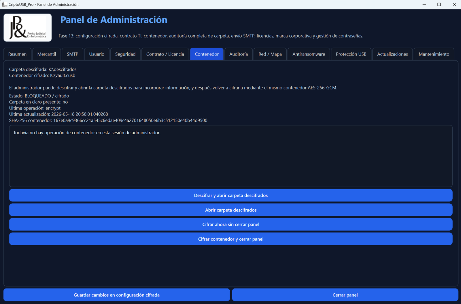 Gestión de contenedor cifrado